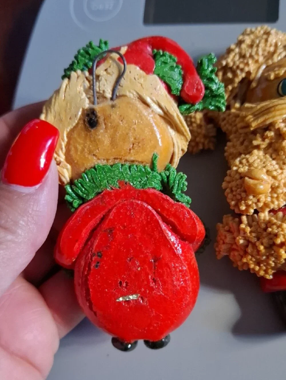 Christmas Santa and Mrs. Claus , Baby, Clown Group Of Vintage Homemade Ornaments